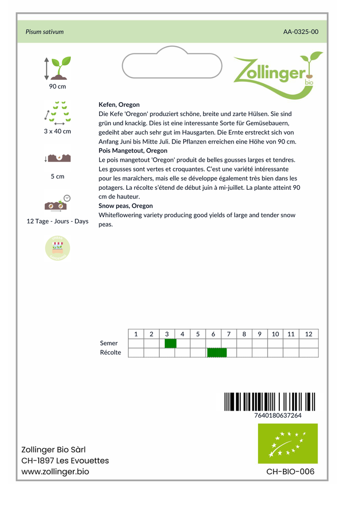 Sachet recto Pois Mangetout, Oregon