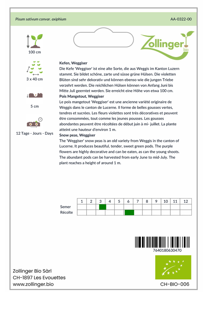 Sachet recto Pois Mangetout, Weggiser