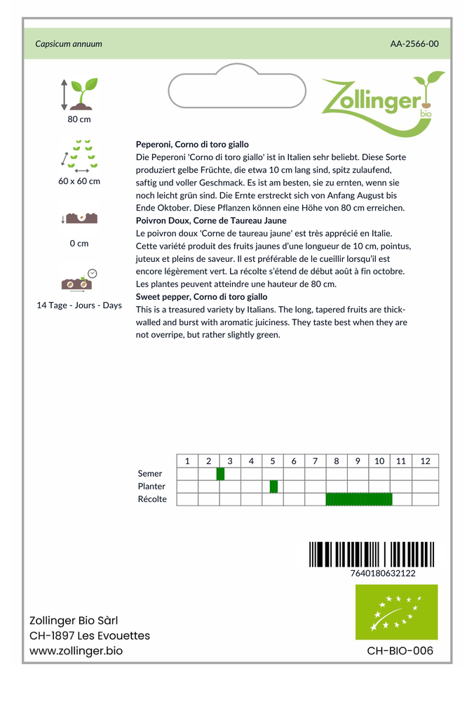 Sachet recto Poivron Doux, Corne de Taureau Jaune