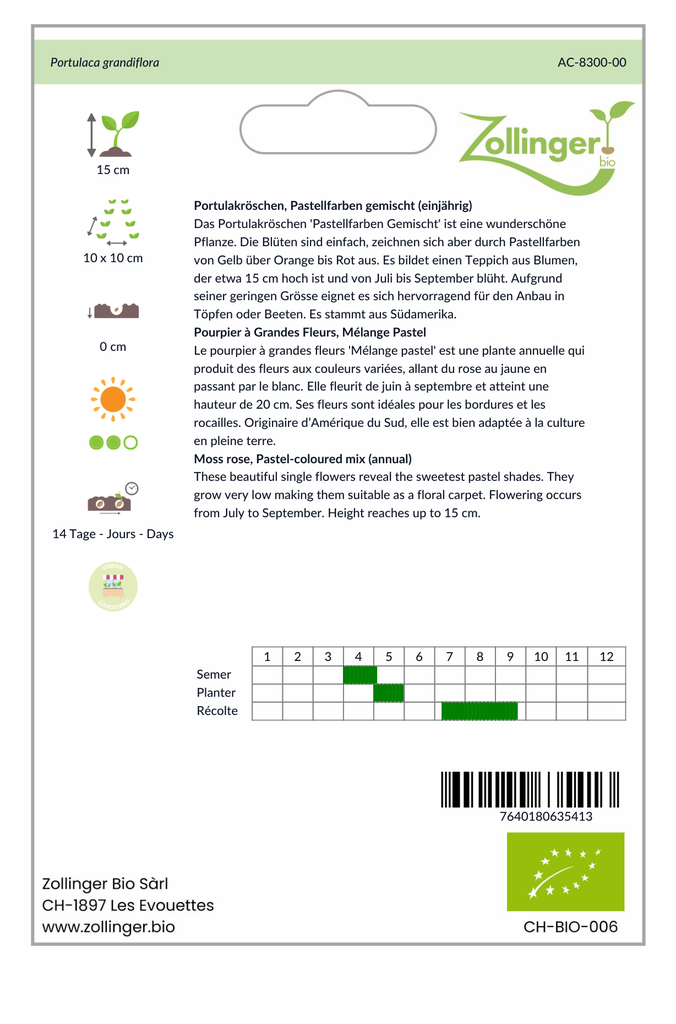 Sachet recto Pourpier à Grandes Fleurs, Mélange Pastel