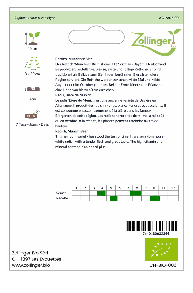 Sachet recto Radis, Bière de Munich