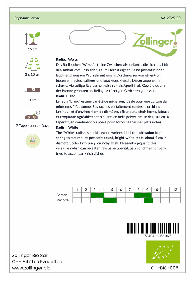 Sachet recto Radis, Blanc