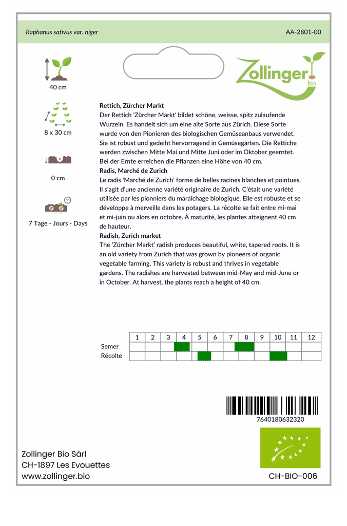 Sachet recto Radis, Marché de Zurich