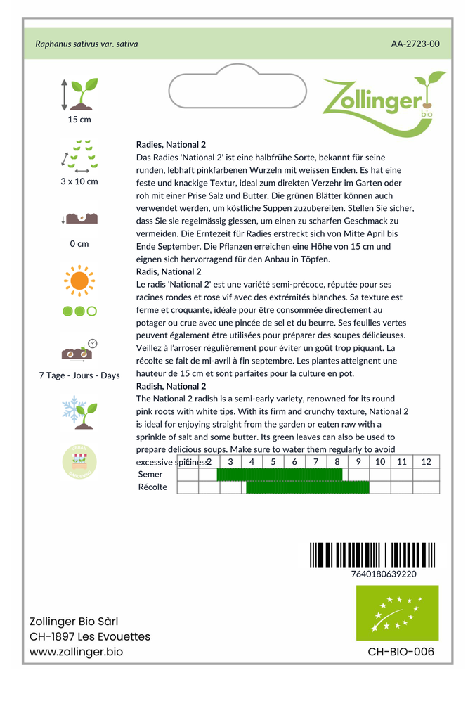 Sachet recto Radis, National 2