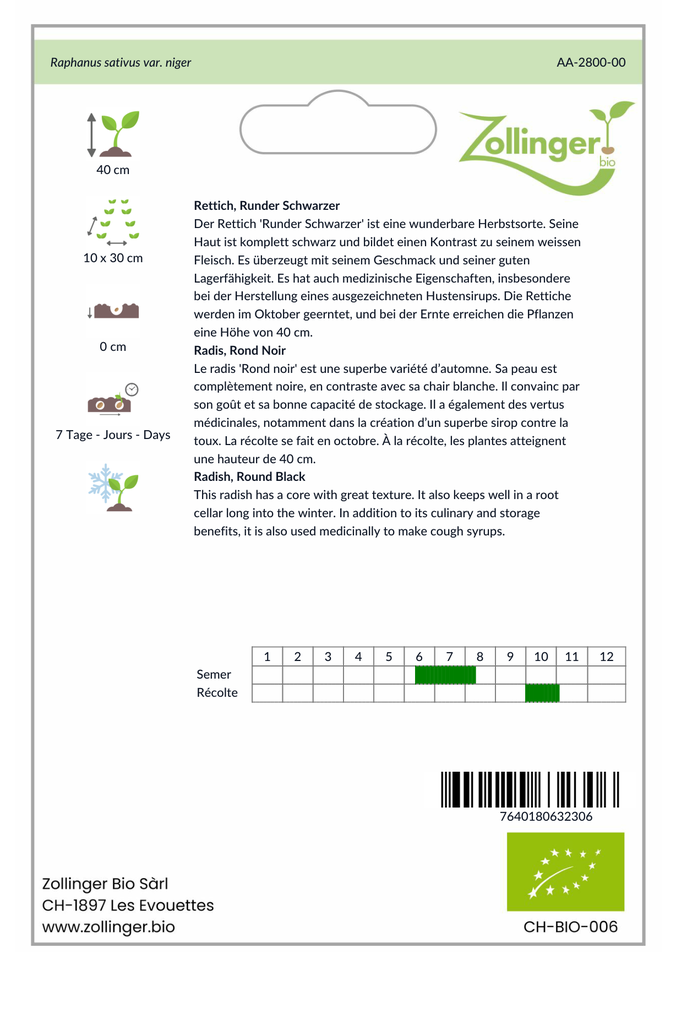 Sachet recto Radis, Rond Noir