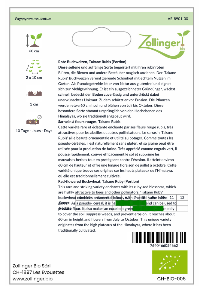 Sachet recto Sarrasin à fleurs rouges, Takane Rubis