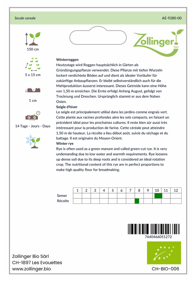 Sachet recto Seigle d'hiver