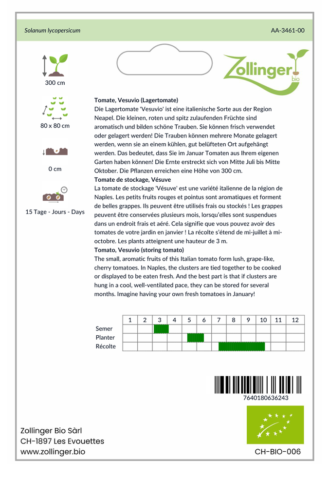 Sachet recto Tomate de stockage, Vésuve