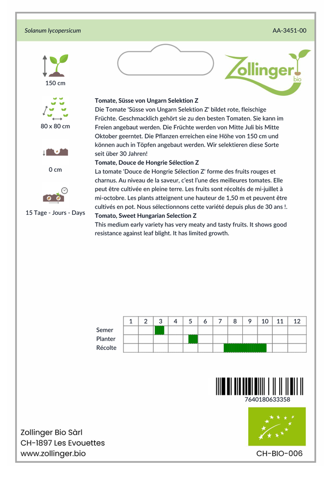 Sachet recto Tomate, Douce de Hongrie Sélection Z