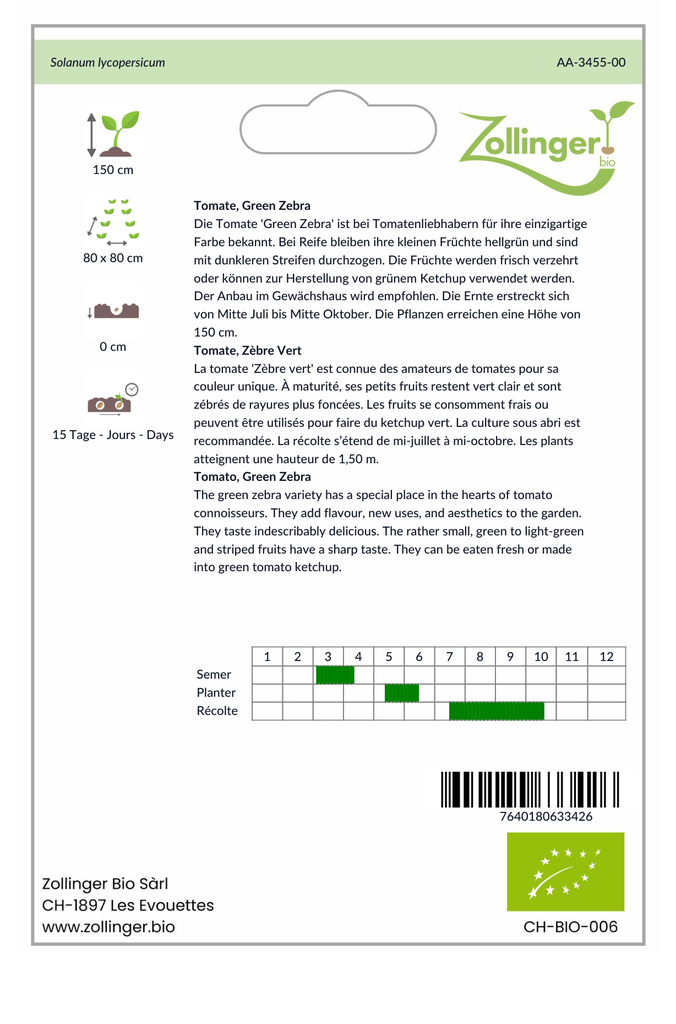 Sachet recto Tomate, Zèbre Vert
