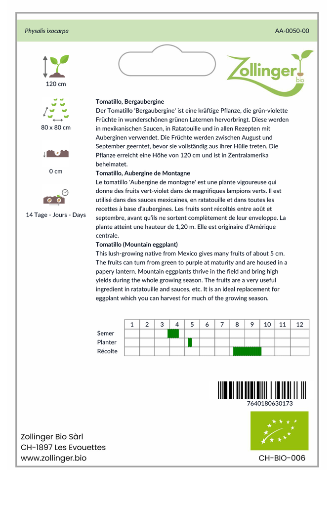 Sachet recto Tomatillo, Aubergine de Montagne