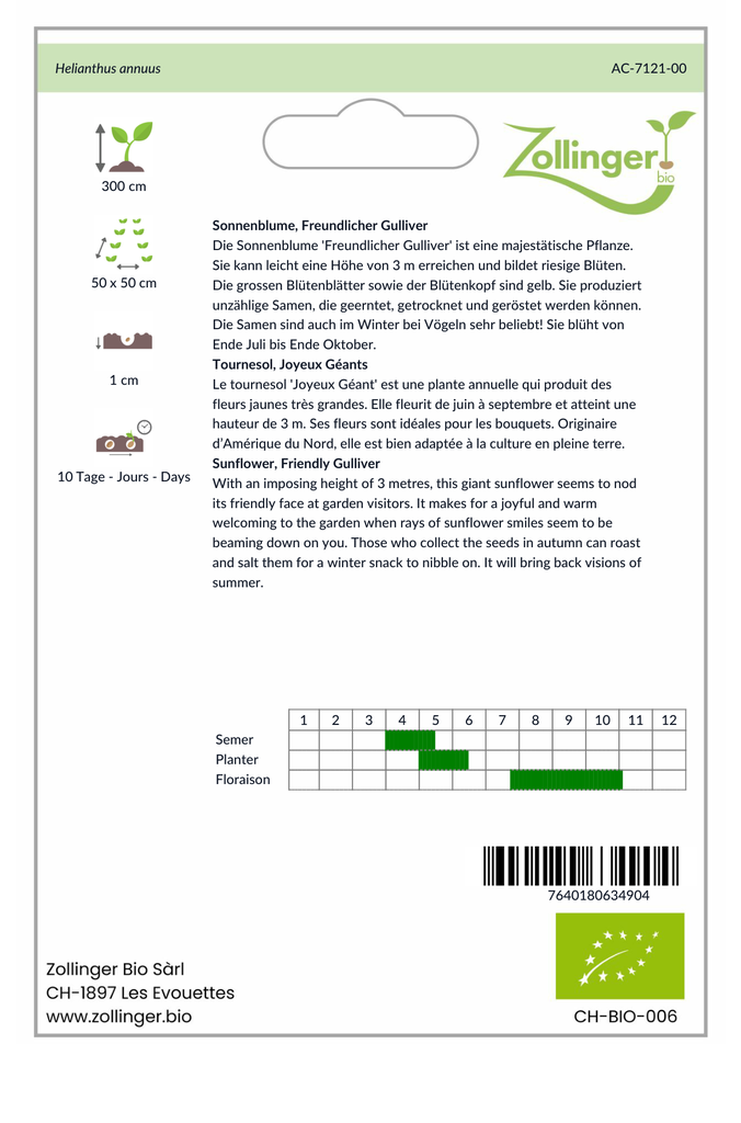 Sachet recto Tournesol, Joyeux Géants