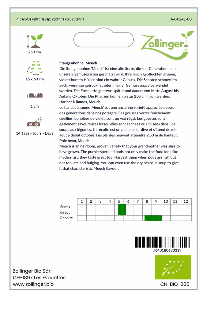 Sachet recto Haricot à Rames, Meuch