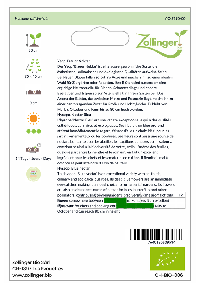 Sachet recto Hysope, Nectar Bleu