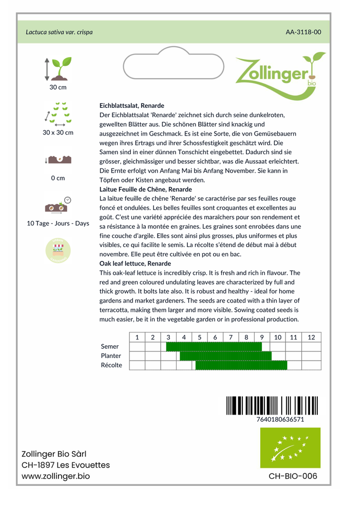 Sachet recto Laitue Feuille de Chêne, Renarde