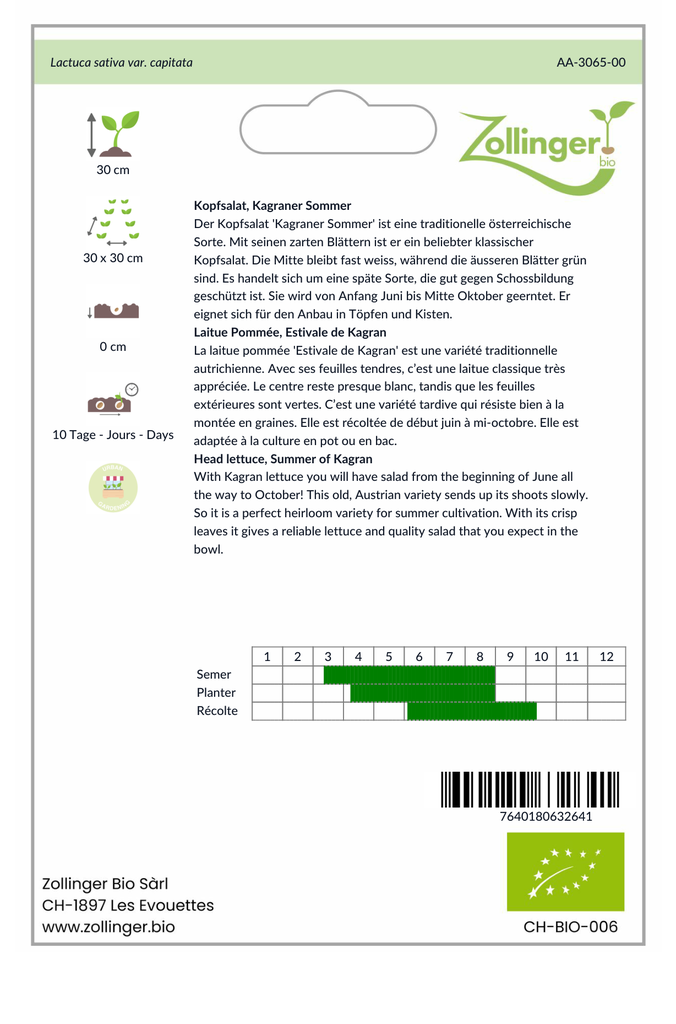 Sachet recto Laitue Pommée, Estivale de Kagran