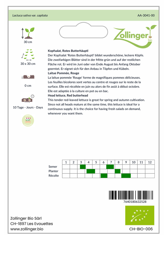 Sachet recto Laitue Pommée, Rouge