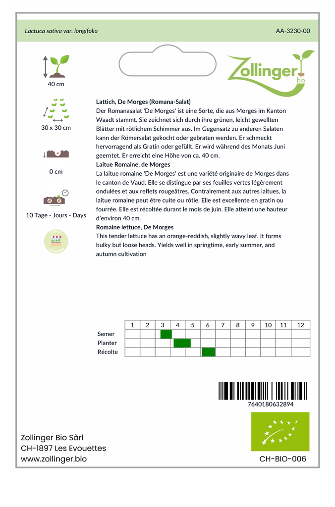 Sachet recto Laitue Romaine, de Morges