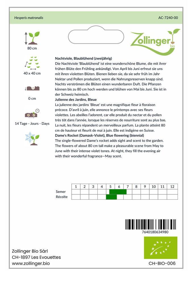 Sachet recto Julienne des Jardins, Bleue