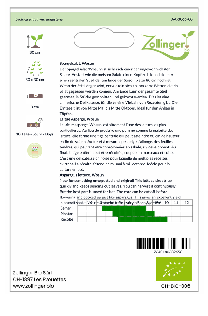 Sachet recto Laitue Asperge, Wosun