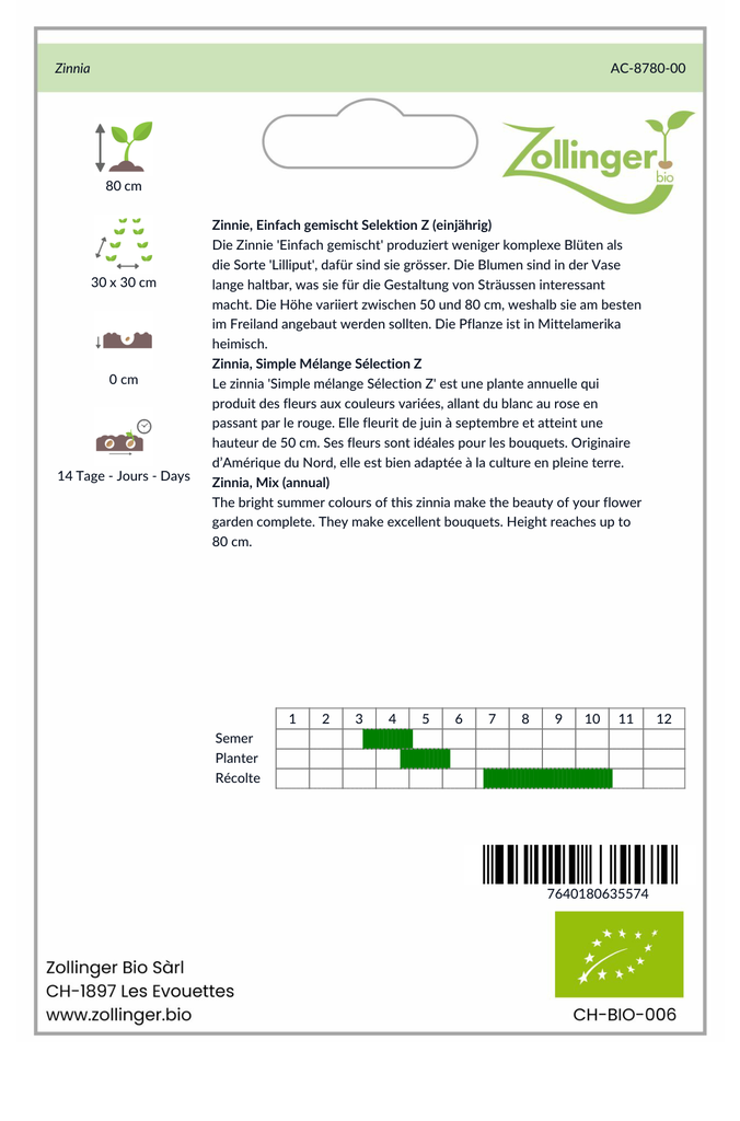 Sachet recto Zinnia, Simple Mélange Sélection Z