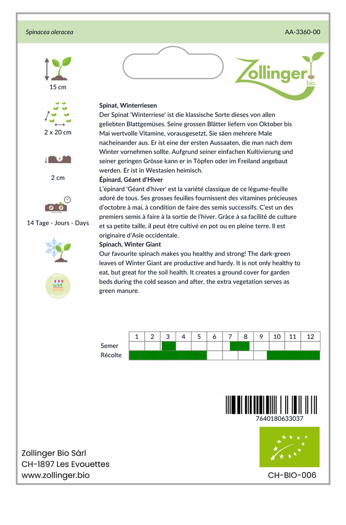 Sachet recto Épinard, Géant d'Hiver